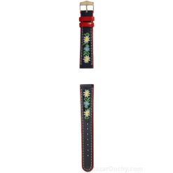 Bracelet montre fleur suisse brodé folklorique - Noir rouge - Long