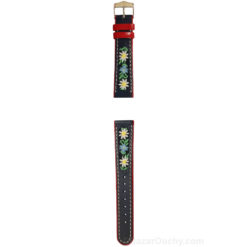 Folk Embroidered Swiss Flower Watch Strap - Black Red - Long