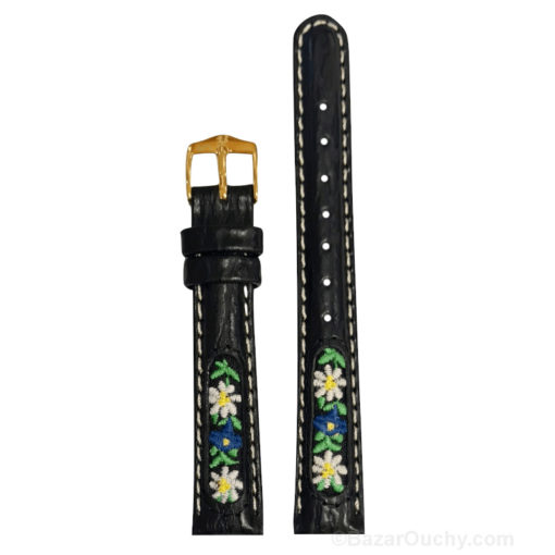 Volksgesticktes Schweizer Blumen-Uhrenarmband - Schwarz__