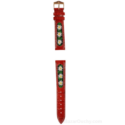 Bracelet montre fleur suisse brodé folklorique - Rouge - Long