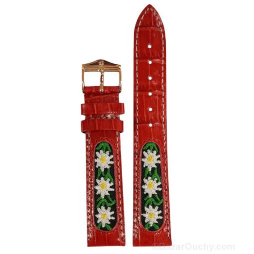 Correa de reloj con flor suiza bordada Folk - Rojo