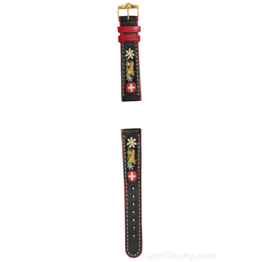 Folk Embroidered Swiss Cow Flower Watch Strap - Black Red - Long