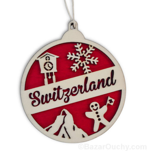 Weihnachtskugel aus Holz - Schweiz Dekoration