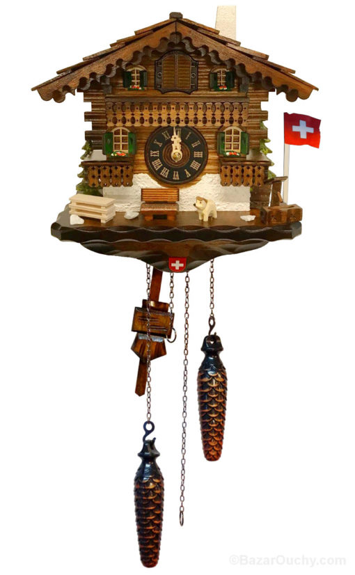 Swiss cuckoo clock chalet with swiss flag