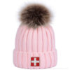 Schweizer Kreuz Mütze mit Bommel - Pink