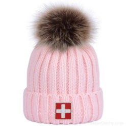 Swiss cross beanie with pompom - Pink