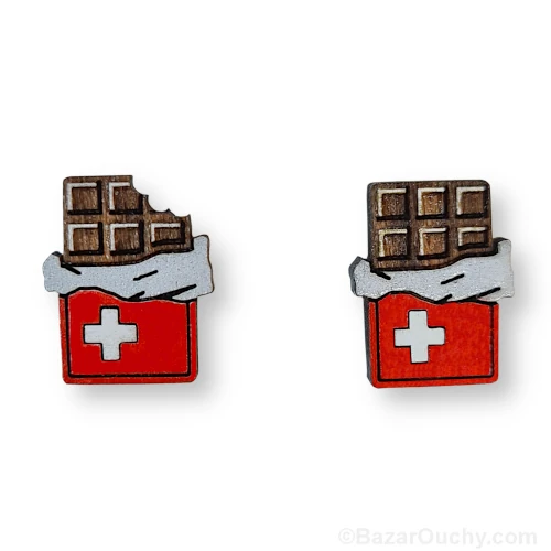 Earring - Swiss wooden chocolate