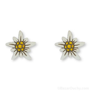 Set Bijoux Strass : Collier Et Boucles D'oreilles Fleurs Edelweiss Mauve Avec Papillon