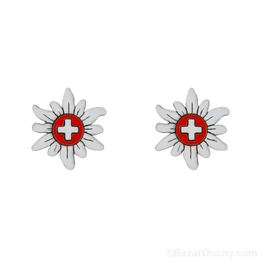 Boucle d'oreille Edelweiss croix suisse