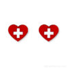 Boucle d'oreille coeur croix suisse en bois_