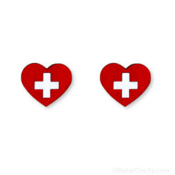 Orecchino cuore croce di legno svizzera_