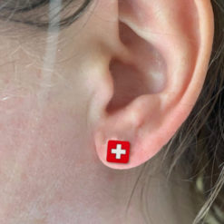 Swiss flag earring - Swiss cross - in wood