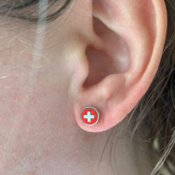 Boucle d'oreille croix suisse rond