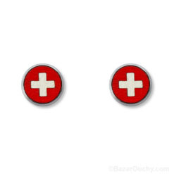 Round wooden Swiss cross earring