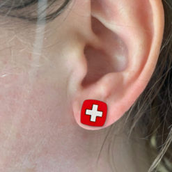 Wooden Swiss cross earring