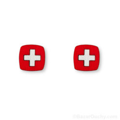 Wooden Swiss cross earring