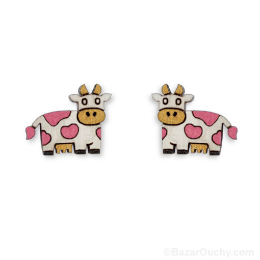 Boucle d'oreille vache suisse en bois