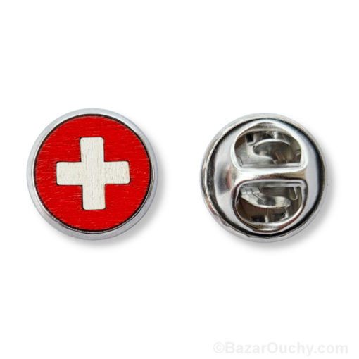 Pin's croix suisse en bois rond