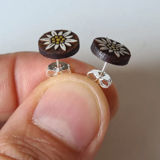 Boucle d'oreille Edelweiss bois - Argent - Suisse