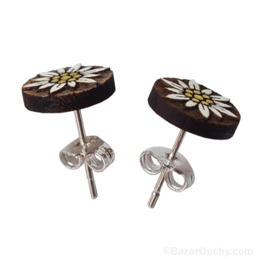 Boucle d'oreille Edelweiss bois - Argent - Suisse