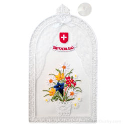 Window decoration embroidered Swiss flowers