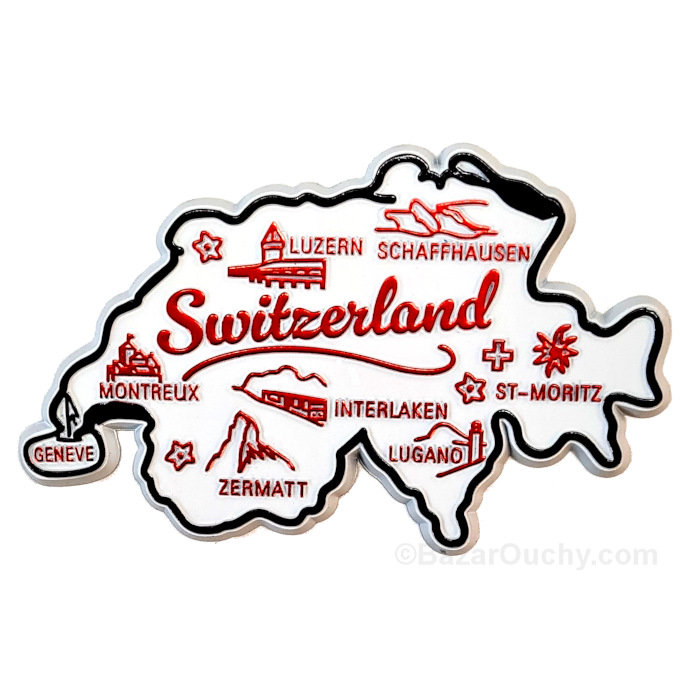 Magnet Suisse carte – Blanc - BazarOuchy