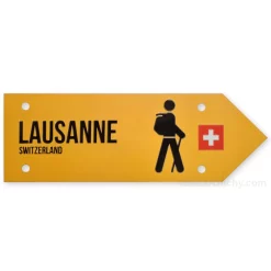 Panneau tourisme pédestre suisse - Lausanne - Jaune