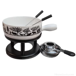 Caquelon à fondue poya découpage blanc et noir - Détail