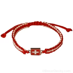 Bracelet en fil tressé avec croix suisse