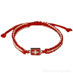 Braided wire bracelet with Swiss cross