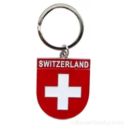 Porte clé écusson drapeau croix suisse - Argenté