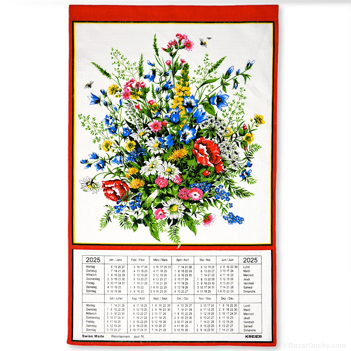 Swiss fabric calendar 2025 Flowers bouquet BazarOuchy