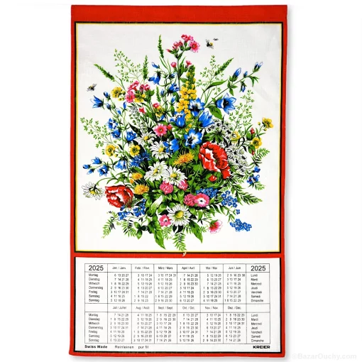 Swiss fabric calendar 2025 Flowers bouquet BazarOuchy
