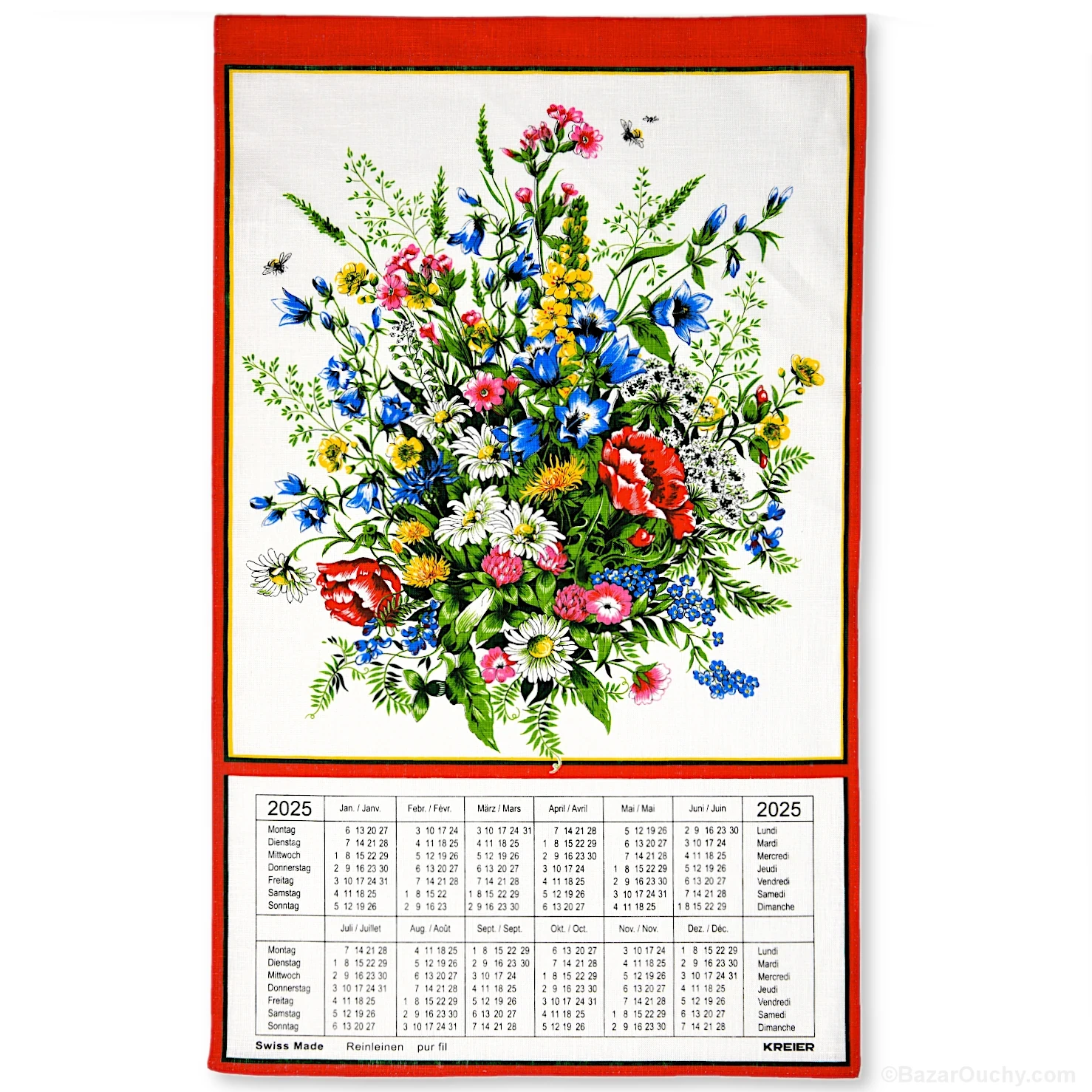 Schweizer Stoffkalender 2025 Blumenstrauß BazarOuchy