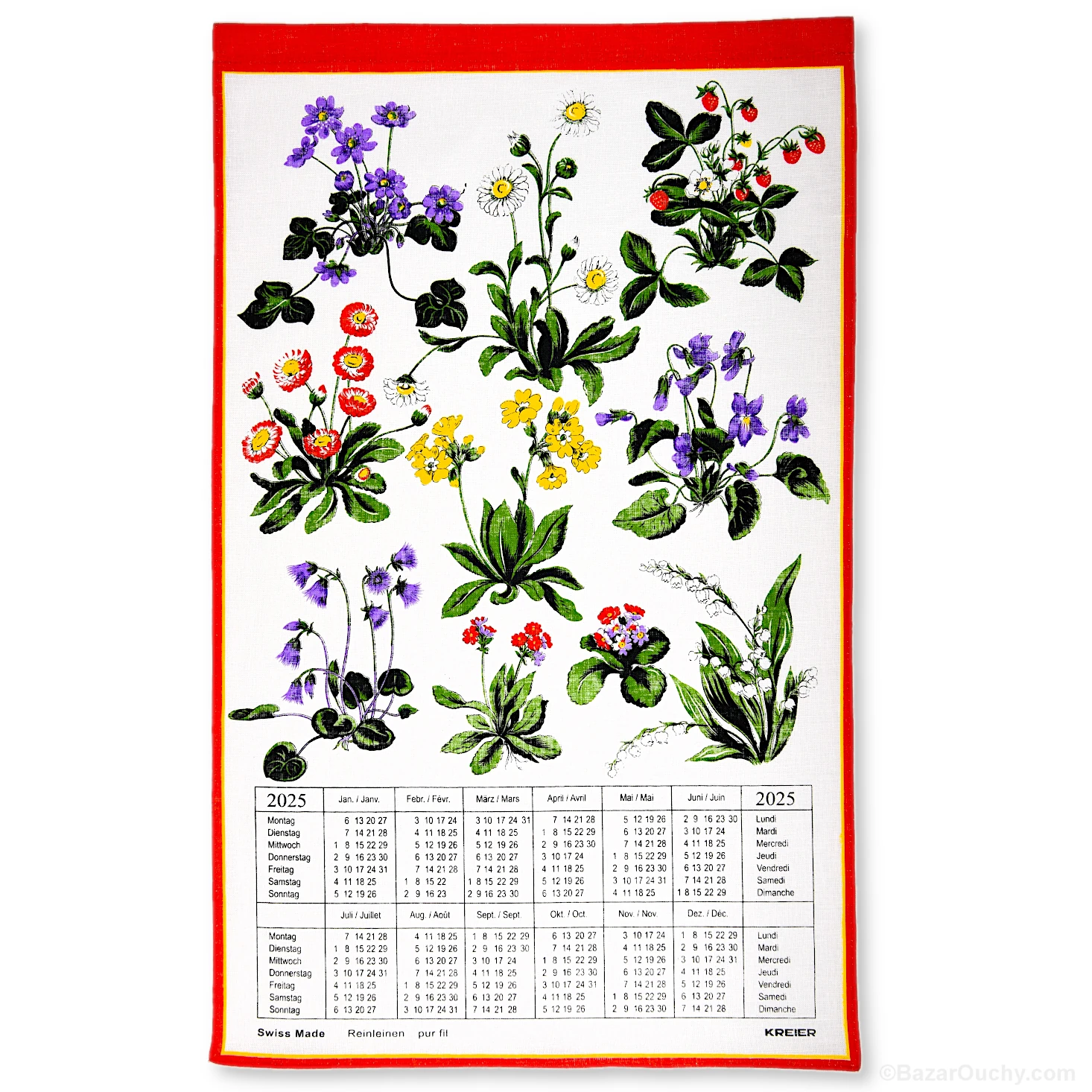 Calendrier suisse en tissu 2025 Fleurs BazarOuchy