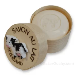 صابون الحليب - 100 جرام - بقرة سويسرية - صندوق خشبي