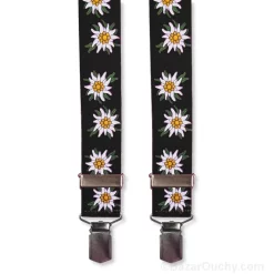 Suspenders with edelweiss - Black - Switzerland