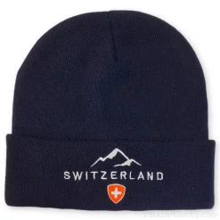 Bonnet croix suisse et montagne - Bleu marine