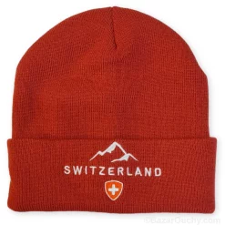 Bonnet croix suisse et montagne - Rouge