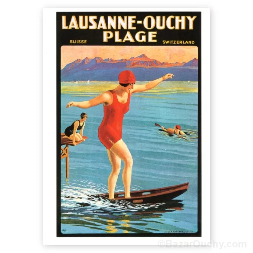 Poster Lausanne Ouchy Baigneuse retro