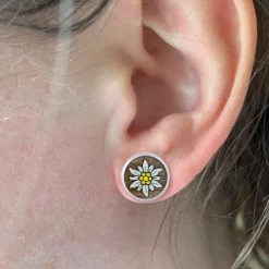 Boucle oreille - Edelweiss cabochon 12mm