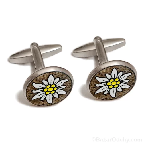 Bouton manchette edelweiss suisse en bois
