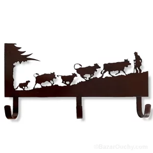 Porte manteau et torchon linge de cuisine métal vache découpé
