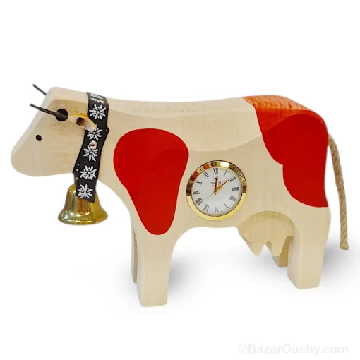 Vache en bois avec montre - Rouge - Grande
