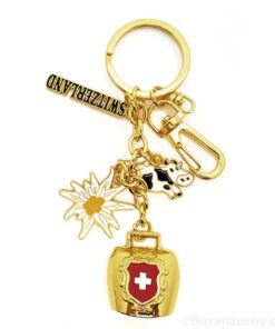 Porte clé suisse doré avec cloche