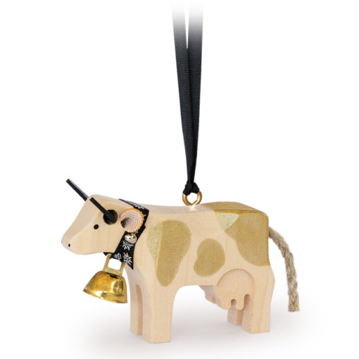 Vache en bois suisse dorée décoration sapin de Noël