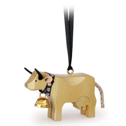 Vache en bois suisse dorée