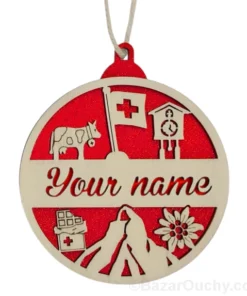 Boule noël bois - Suisse Décoration personnalisable