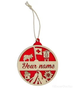 Boule noël bois - Suisse Décoration personnalisable