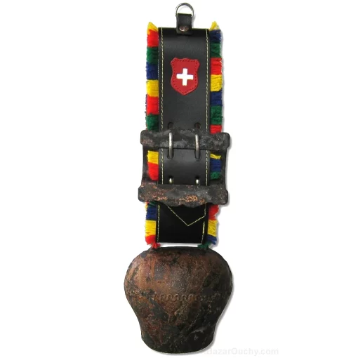 Cloche de vache suisse - Antique - vieille - Franges